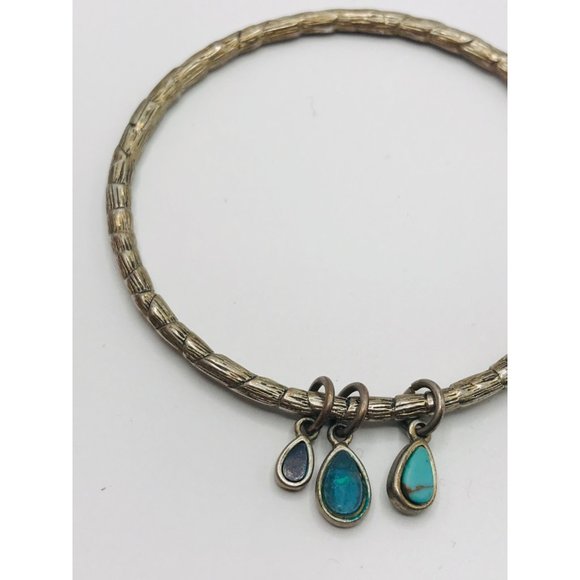 Southwest Silver Tone faux turquoise charm red turquoise seed bead bangles 3 8” - Picture 5 of 6